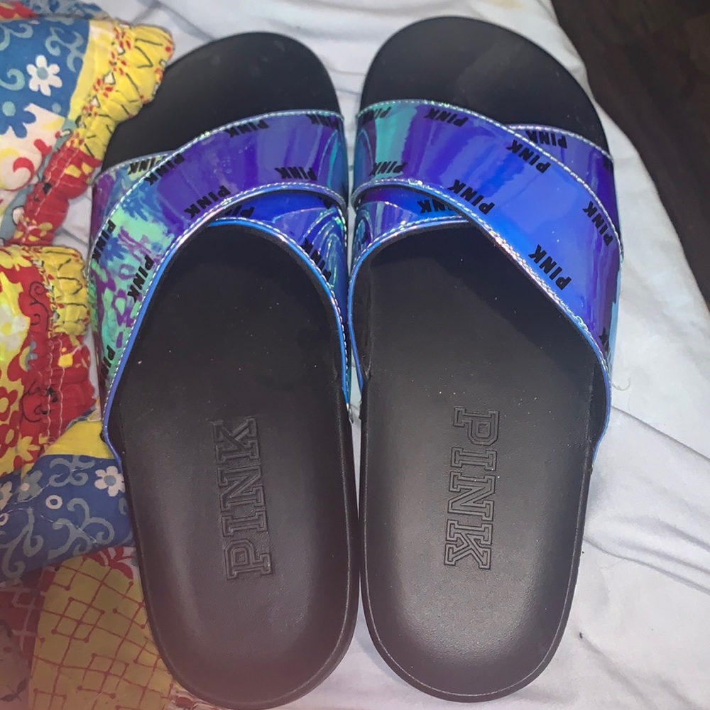 VS HOLOGRAPHIC PINK SANDALS/SLIDES